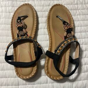 Embellished Black and Tan Sandals